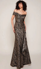 Alyce Paris 27667 - Off Shoulder Side Ruffle Jacquard Dress