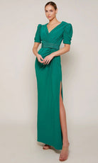 Alyce Paris 27690 - Beaded Waist Ruched V-Neck Dress