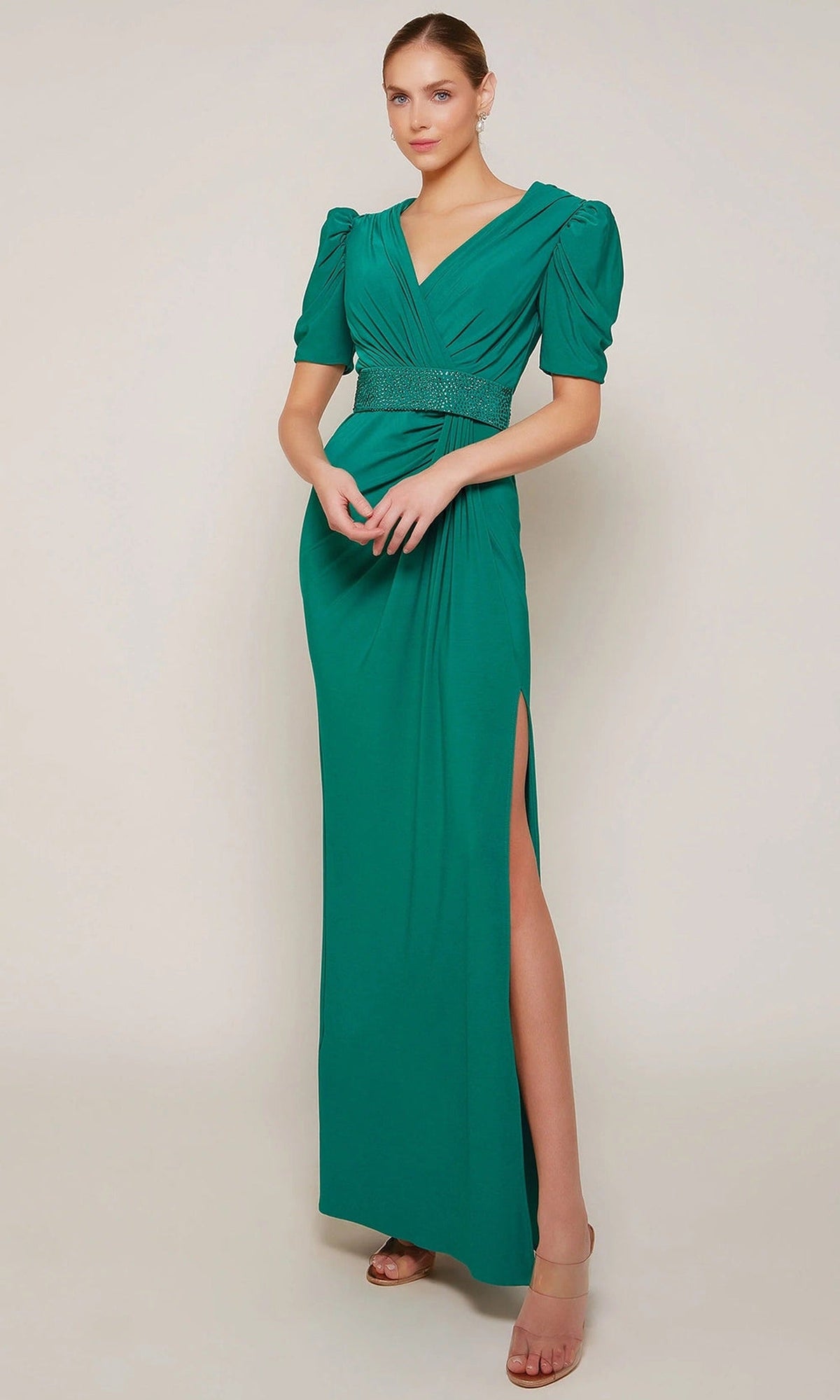 Alyce Paris 27690 - Beaded Waist Ruched V-Neck Dress