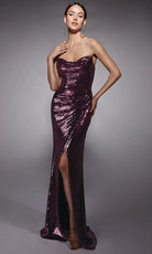 Alyce Paris 27704 - Strapless Cowl Sequin Gown with Slit