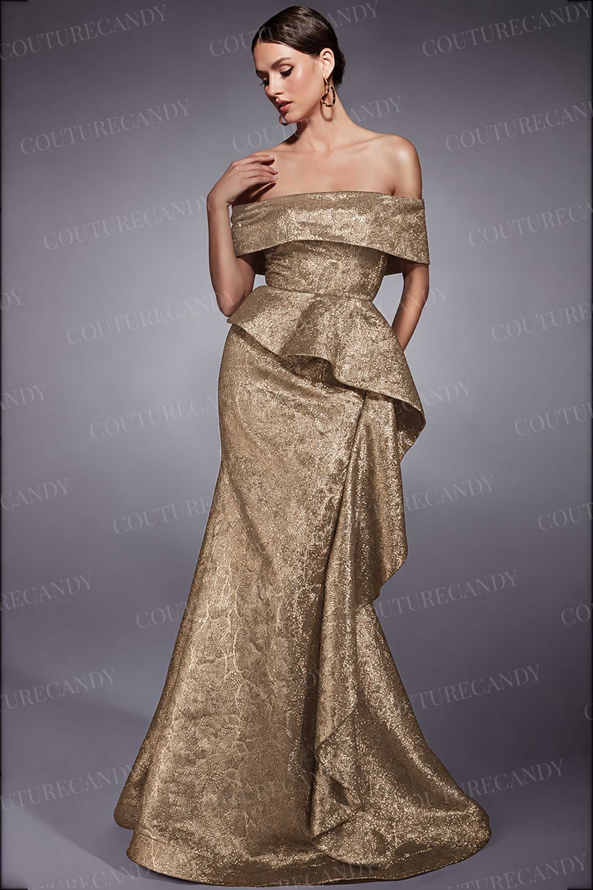 Alyce Paris 27707 - Off Shoulder Peplum Jacquard Gown
