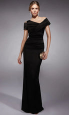 Alyce Paris 27710 - Draped Asymmetric Neck Jacquard Dress