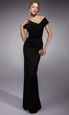 Alyce Paris 27710 - Draped Asymmetric Neck Jacquard Dress