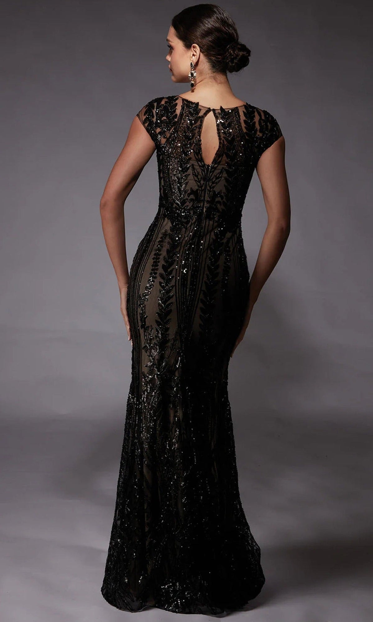 Alyce Paris 27716 - Patterned Sequin Fitted Gown with Cap Sleeves
