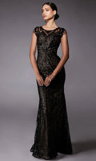 Alyce Paris 27716 - Patterned Sequin Fitted Gown with Cap Sleeves