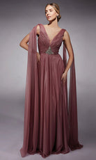 Alyce Paris 27720 - Cape Sleeve Rhinestone Accent Long Gown