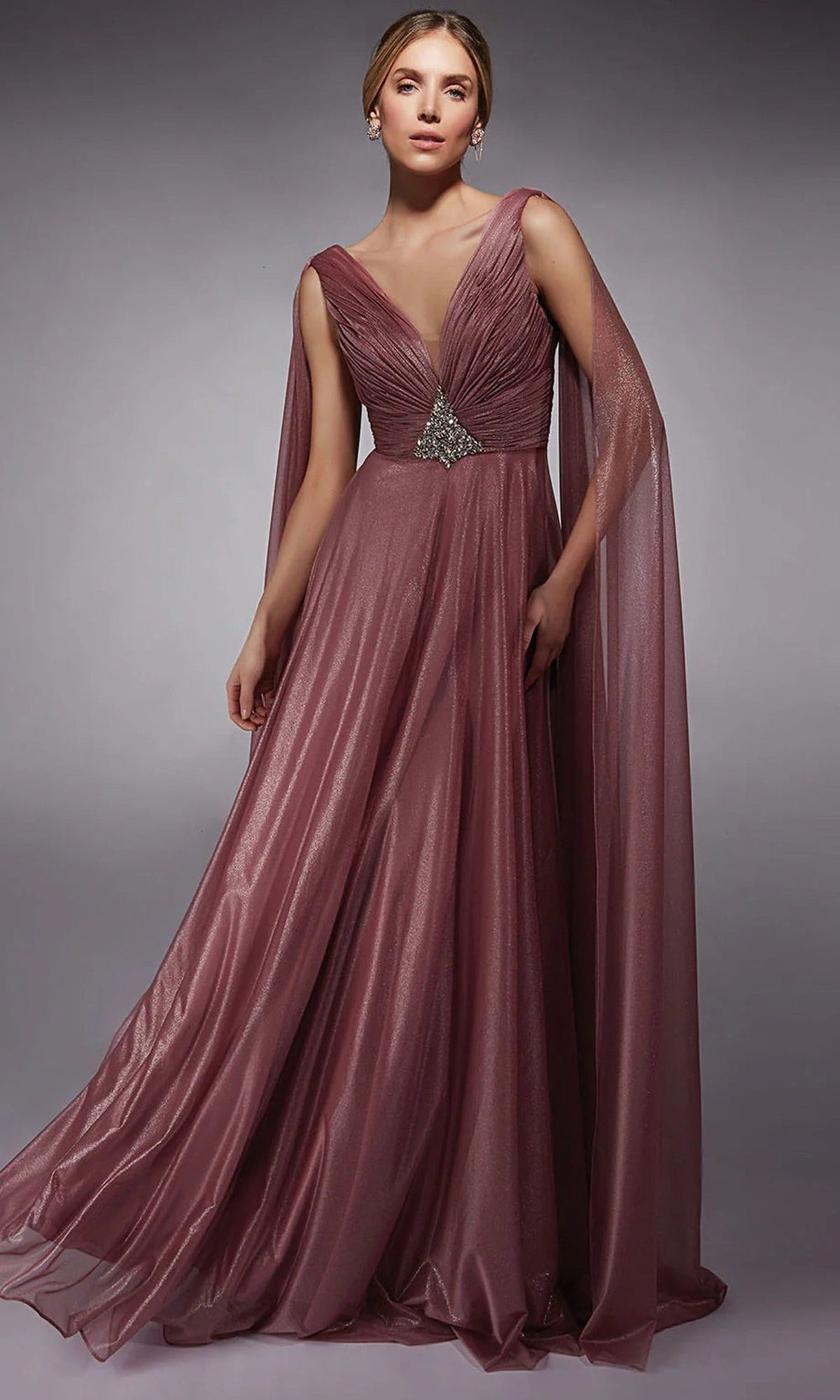 Alyce Paris 27720 - Cape Sleeve Rhinestone Accent Long Gown