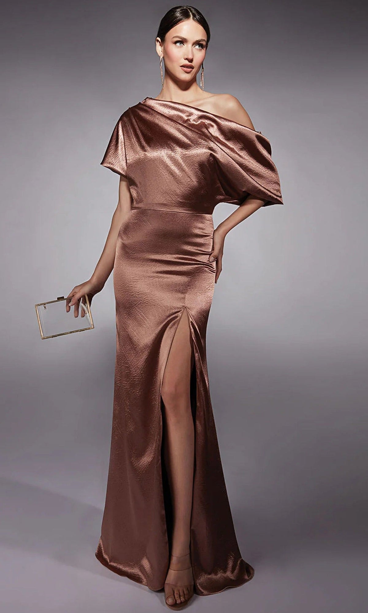 Alyce Paris 27721 - Asymmetric Neck Draped Charmeuse Dress