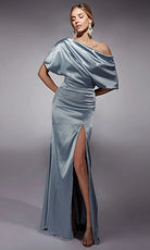 Alyce Paris 27721 - Asymmetric Neck Draped Charmeuse Dress