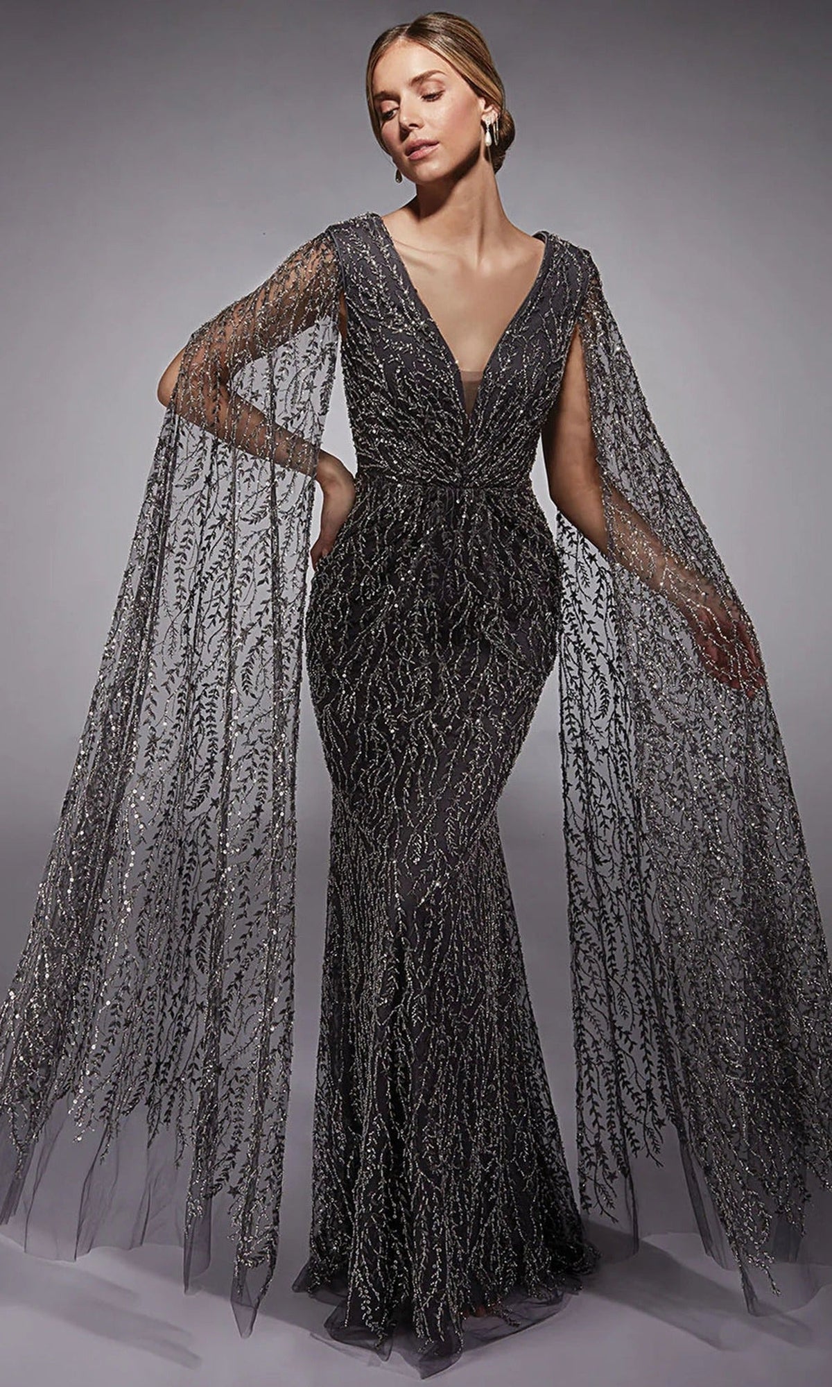 Alyce Paris 27725 - Sequined Detachable Cape Sleeve Dress