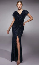 Alyce Paris 27729 - Glittering V-Neck Dress with Slit