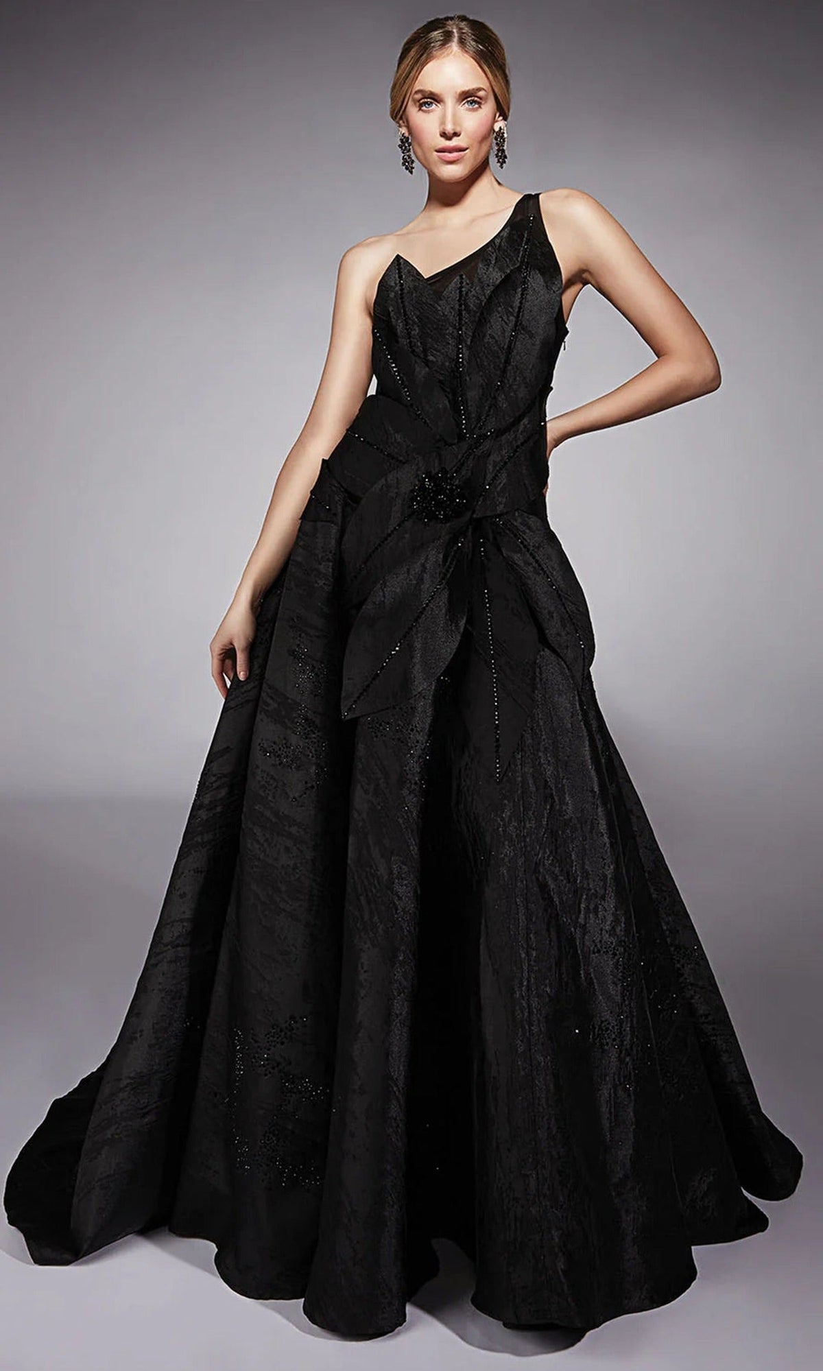 Alyce Paris 27730 - Dramatic Floral Applique Asymmetric Gown