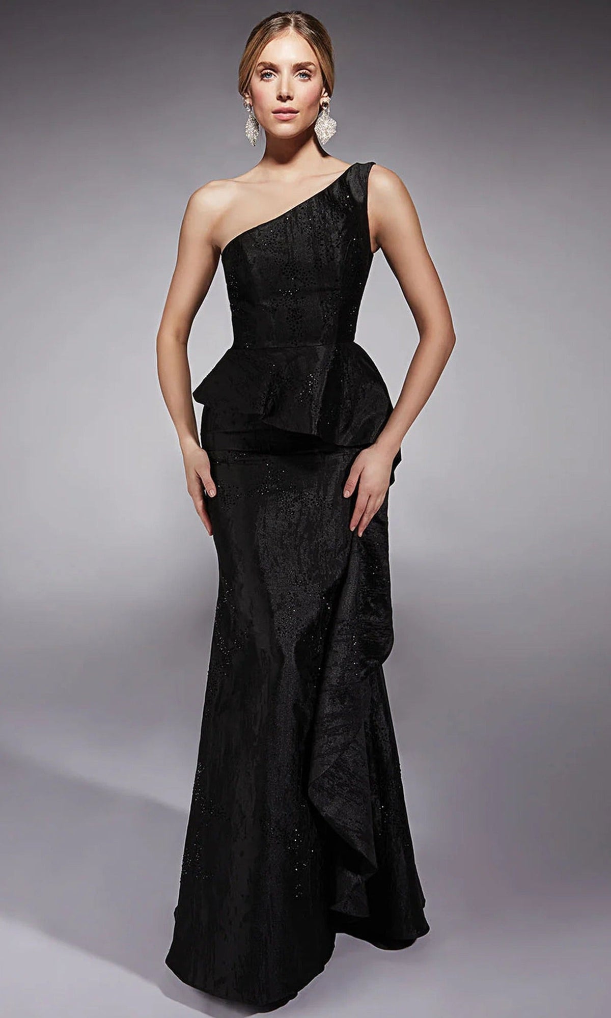 Alyce Paris 27732 - Beaded Jacquard Asymmetric Peplum Dress