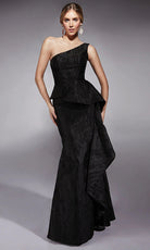 Alyce Paris 27732 - Beaded Jacquard Asymmetric Peplum Dress