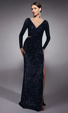 Alyce Paris 27741 - Sequin Long Sleeve V-Neck Dress
