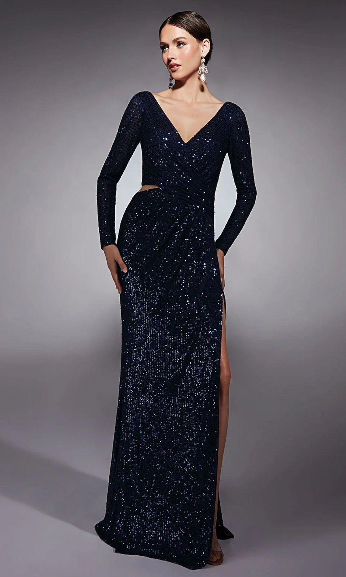 Alyce Paris 27741 - Sequin Long Sleeve V-Neck Dress