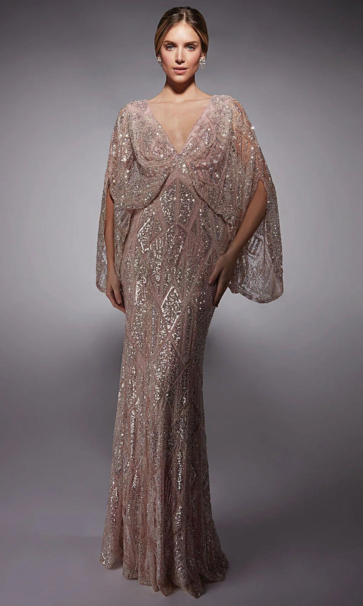 Alyce Paris 27756 - V-Neck Geometric Sequin Evening Dress