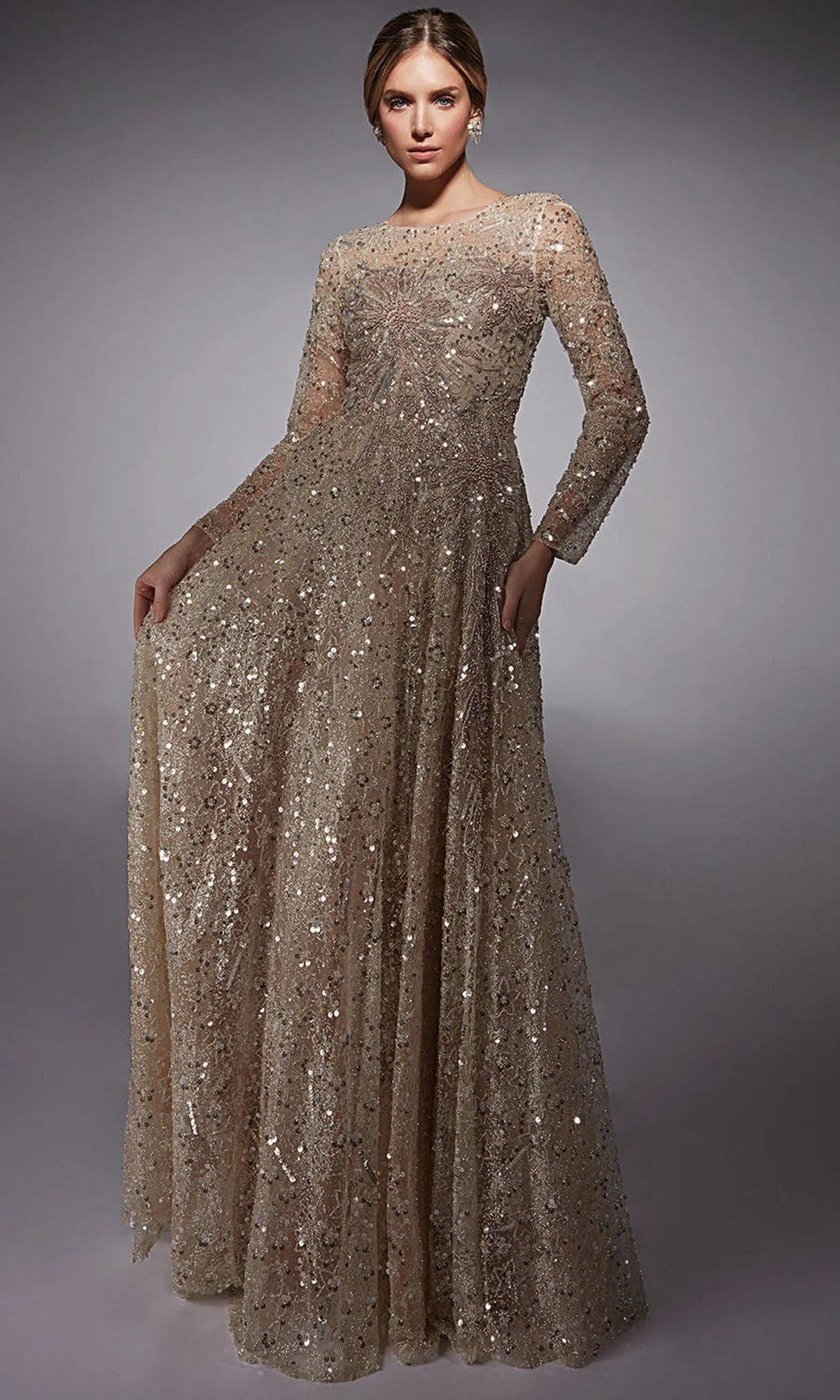 Alyce Paris 27757 - Long Sleeve Beaded Tulle Gown