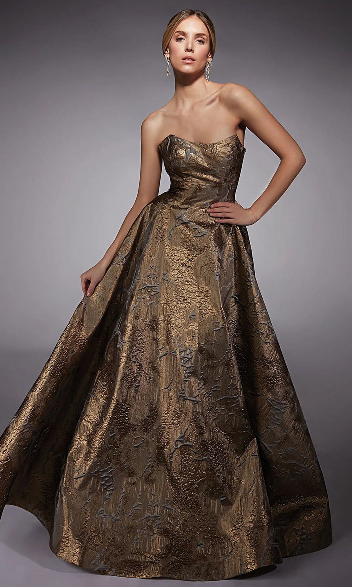 Alyce Paris 27760 - Off Shoulder Metallic Jacquard Gown