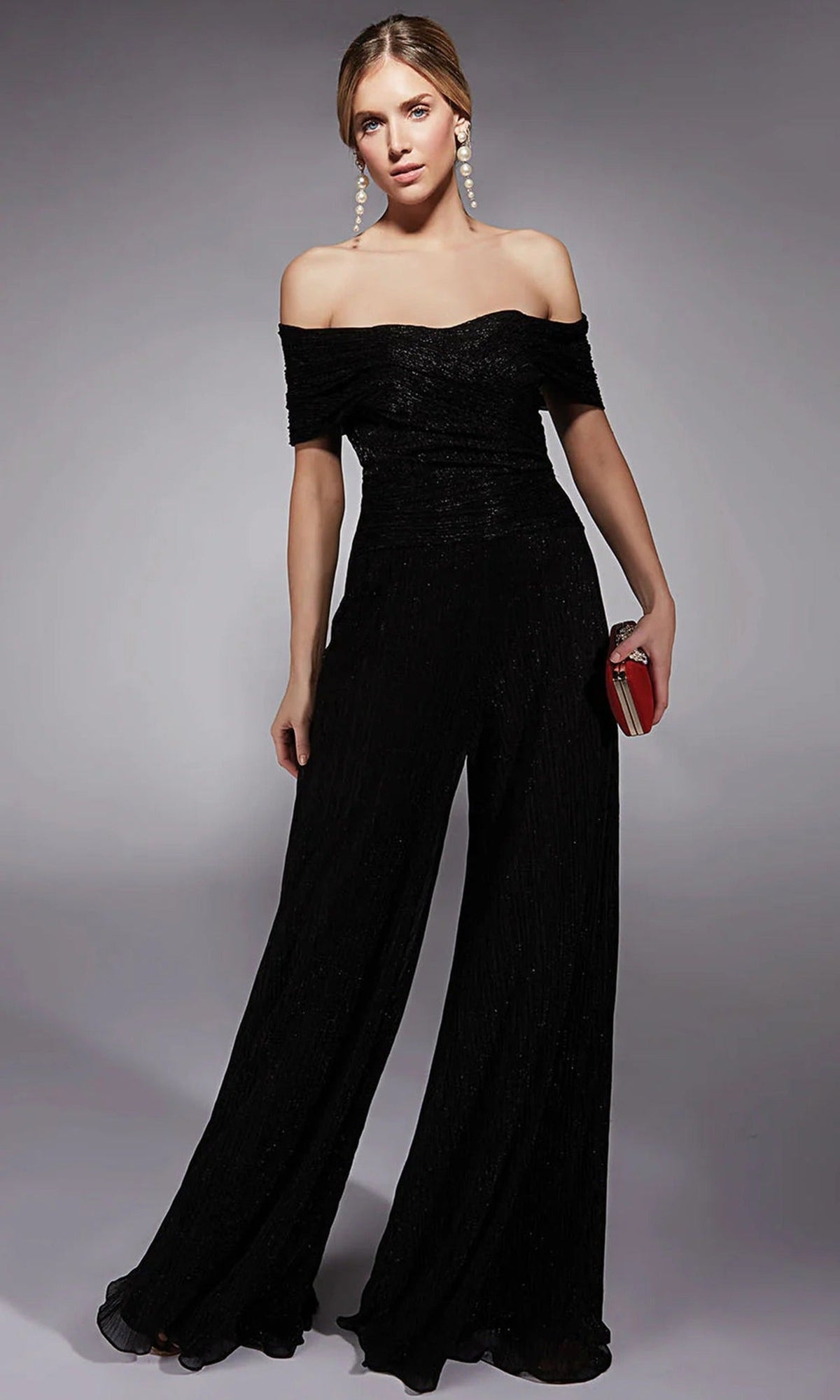 Alyce Paris 27768 - Crinkle Chiffon Off Shoulder Jumpsuit