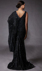 Alyce Paris 27772 - Draped Cape Beaded Glitter Tulle Gown