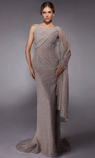 Alyce Paris 27772 - Draped Cape Beaded Glitter Tulle Gown