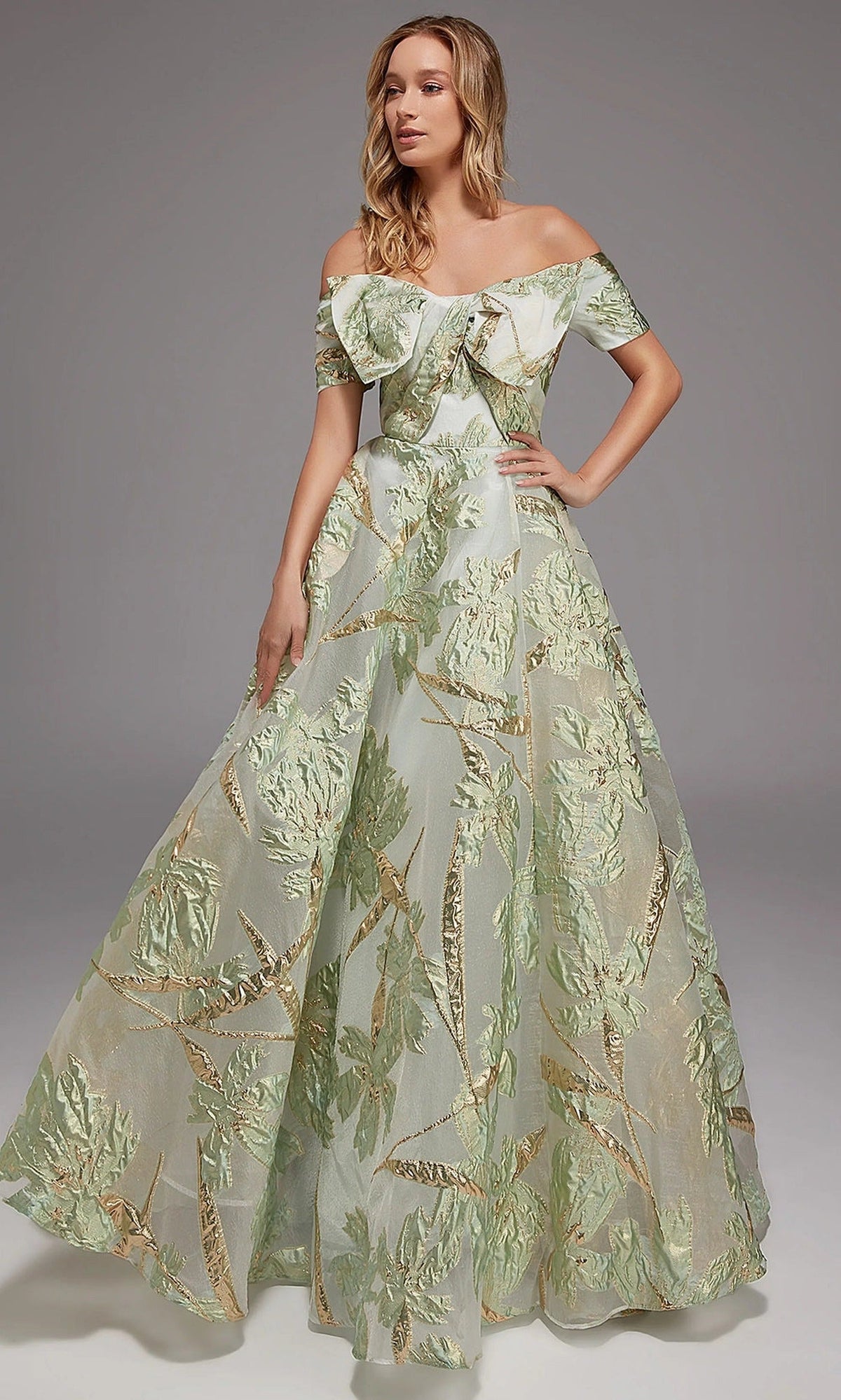 Alyce Paris 27804 - Off Shoulder Leaf Motif Ball Gown