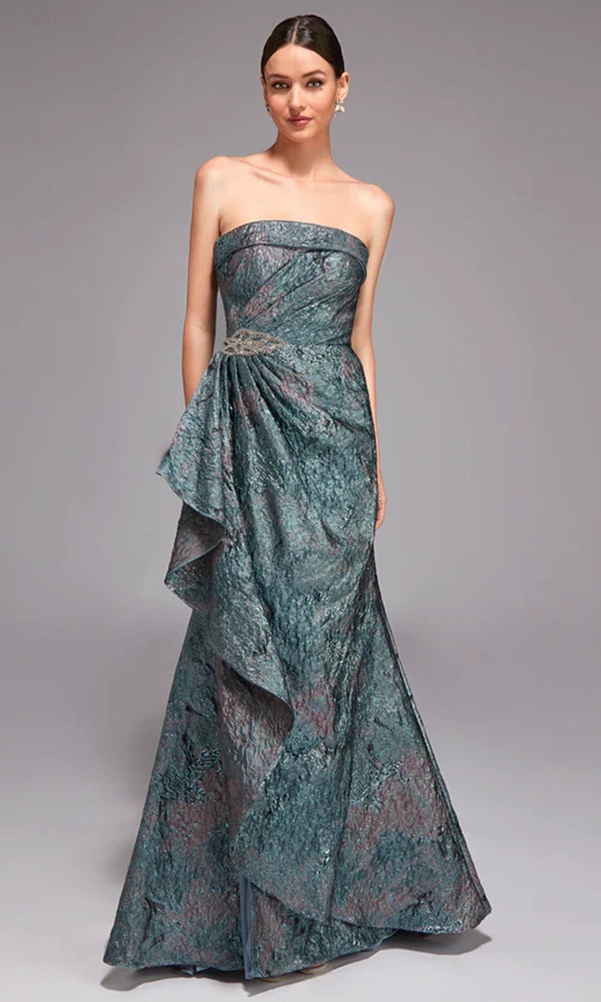 Alyce Paris 27818 - Strapless Jacquard Gown with Peplum Detail