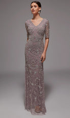 Alyce Paris 27824 - Beaded V Neck Gown with Sheer Sleeves