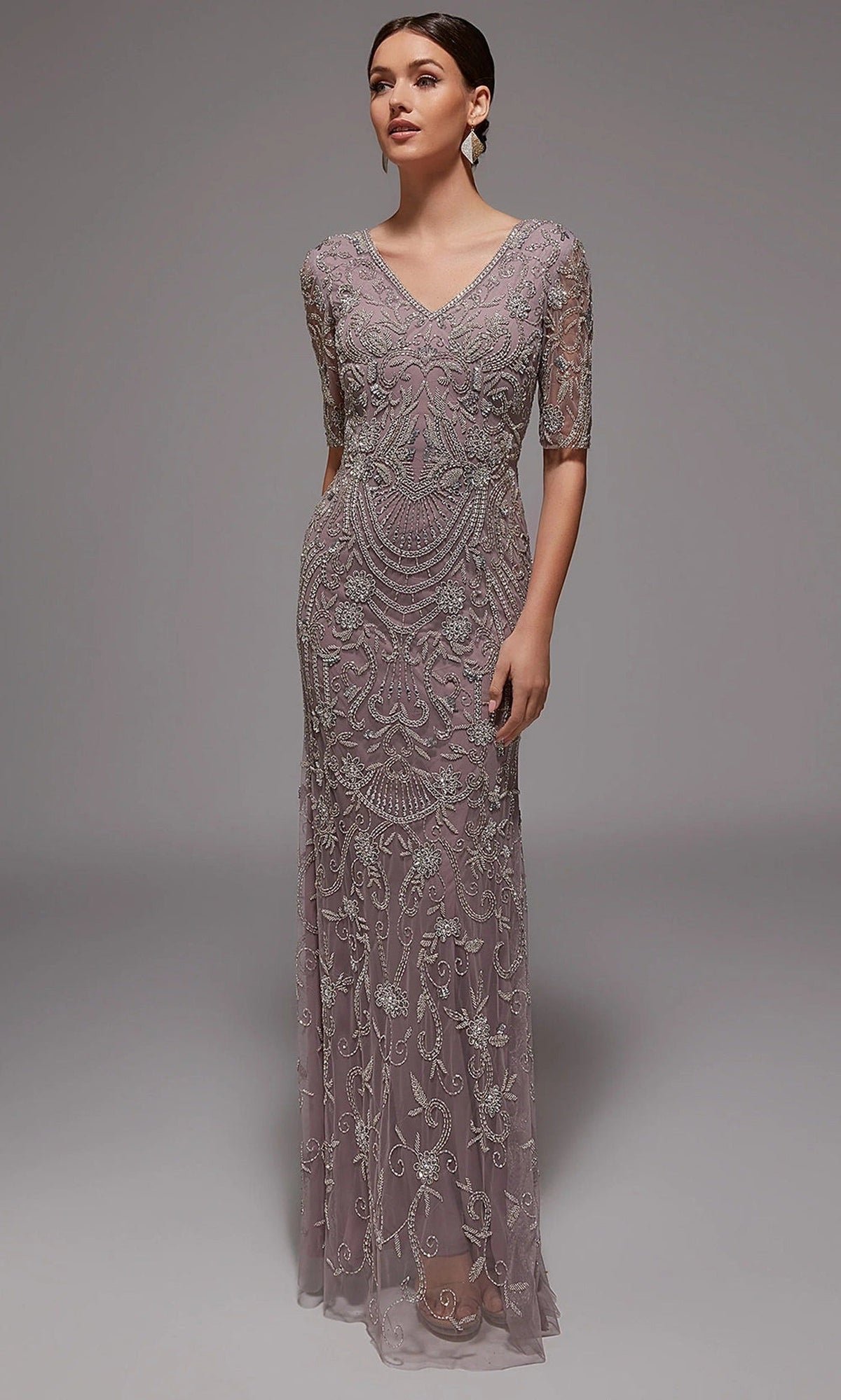 Alyce Paris 27824 - Beaded V Neck Gown with Sheer Sleeves