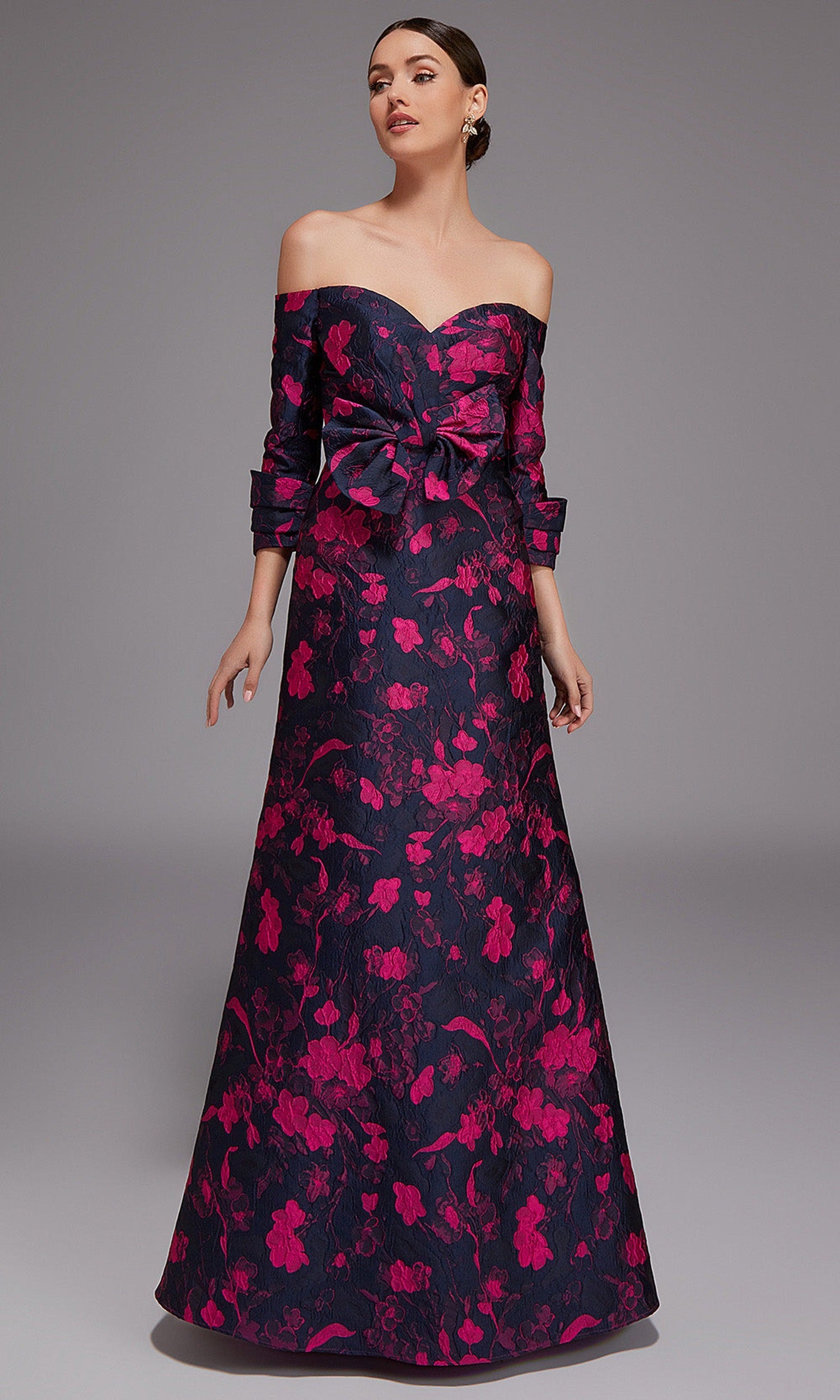 Alyce Paris 27833 - Off Shoulder Floral Jacquard Gown