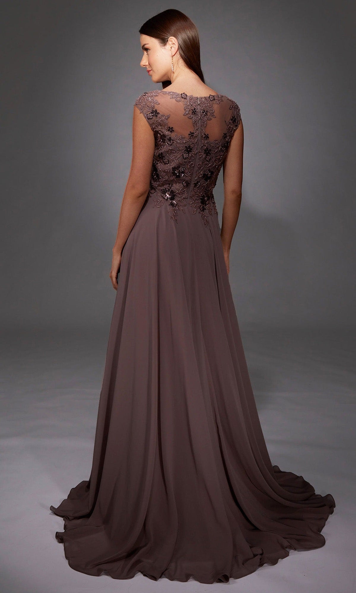 Alyce Paris 27842 - Lace Applique Cap Sleeve Chiffon Gown