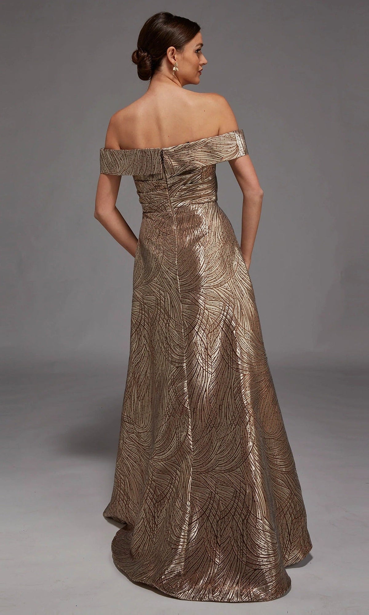 Alyce Paris 27844 - Off-Shoulder Metallic Jacquard Evening Gown
