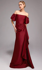 Alyce Paris 27863 - Short Puff Sleeve Draped Mikado Gown
