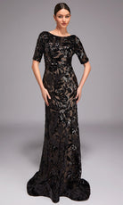 Alyce Paris 27876 - Leaf Sequin Bateau Neckline Formal Gown