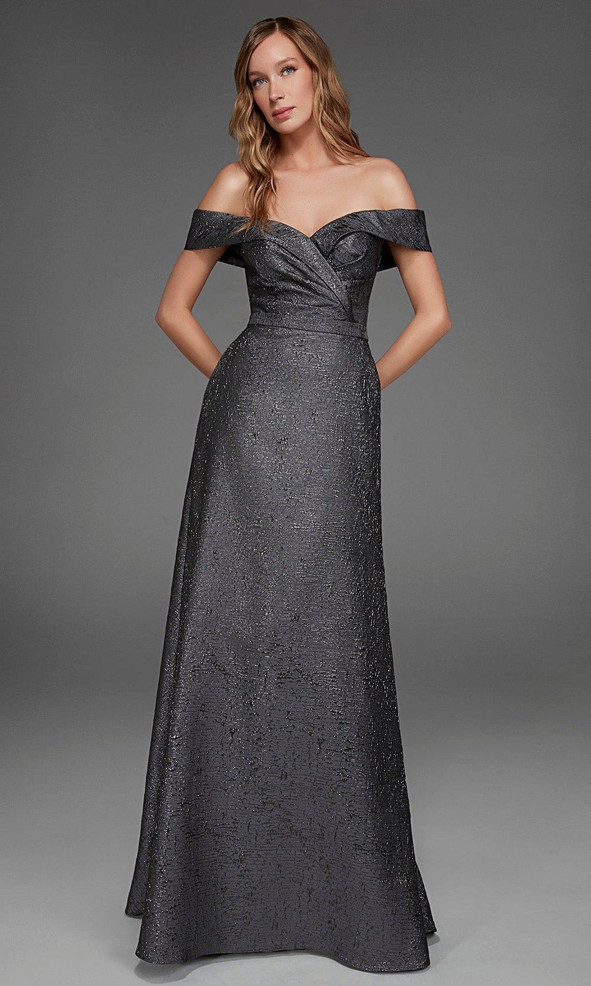 Alyce Paris 27882 - Off Shoulder Jacquard A-Line Evening Gown
