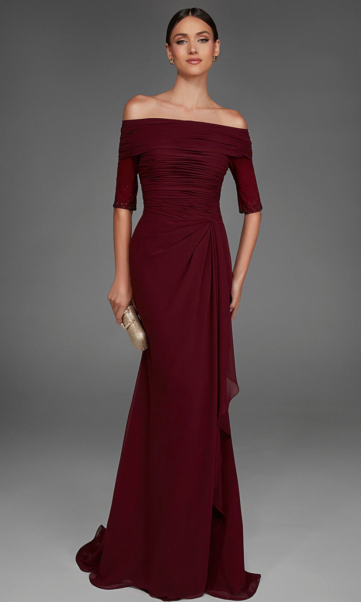 Alyce Paris 27888 - Embellished Elbow Sleeve Evening Gown