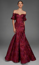 Alyce Paris 27889 - Geometric Texture Puff Sleeve Evening Gown