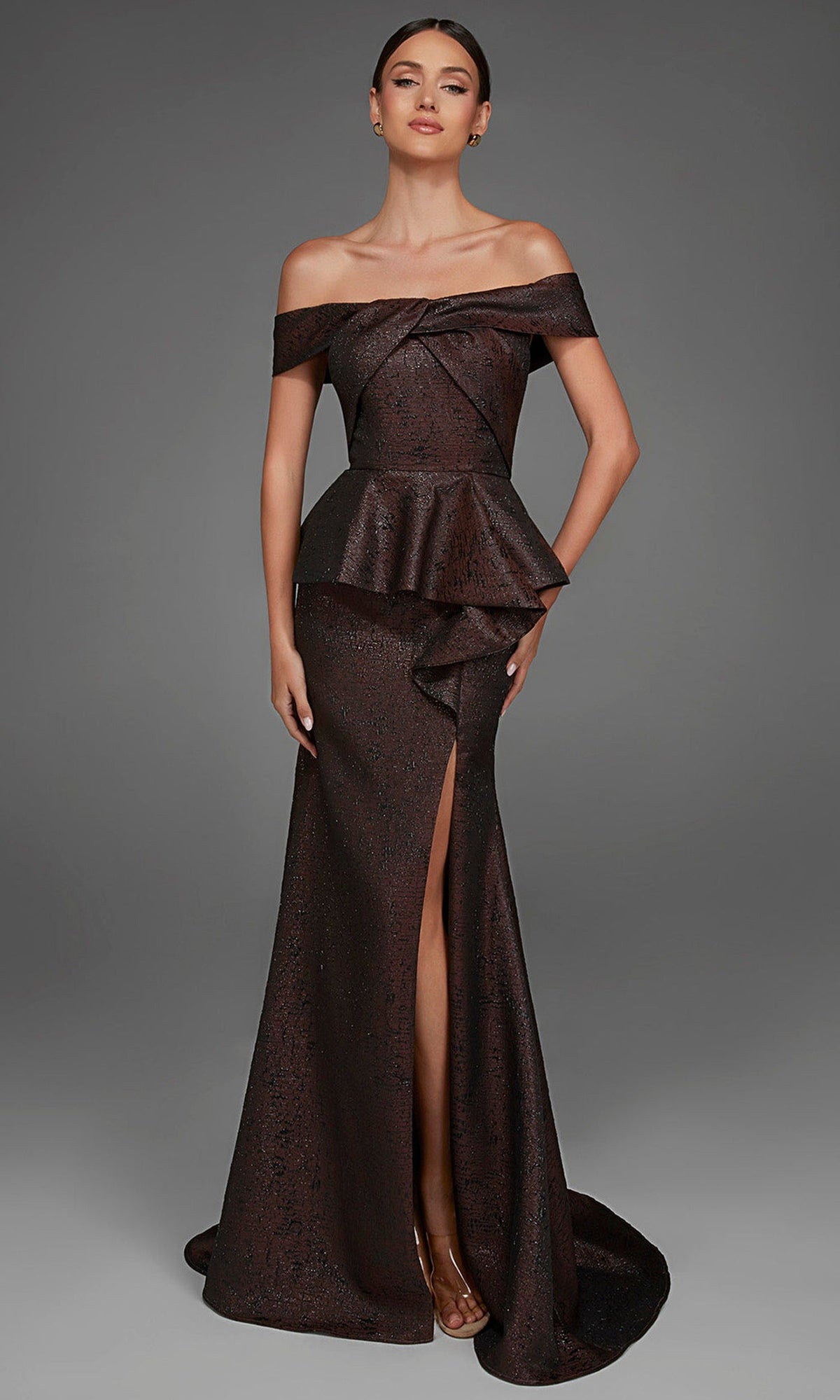 Alyce Paris 27892 - Peplum Waist Off Shoulder Long Gown