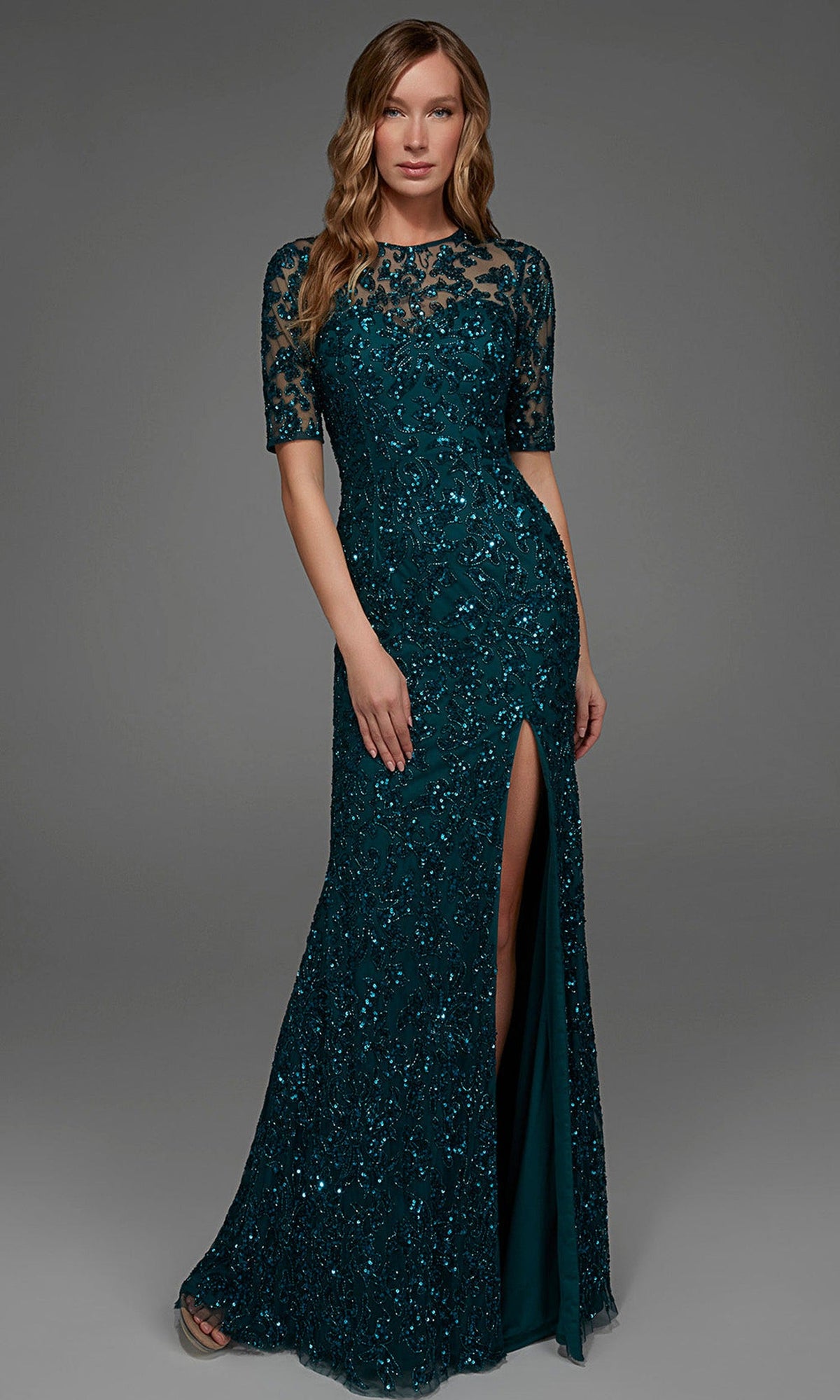 Alyce Paris 27901 - Short Sleeve Hand Beaded Evening Gown