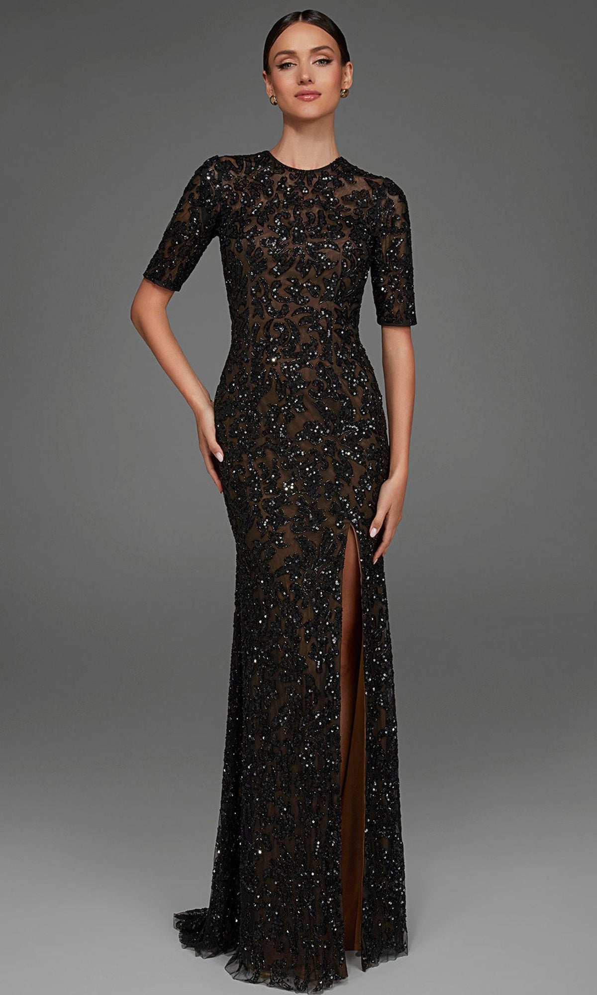 Alyce Paris 27901 - Short Sleeve Hand Beaded Evening Gown