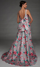 Alyce Paris 27917 - Floral Print Ruched V-Neck Evening Gown