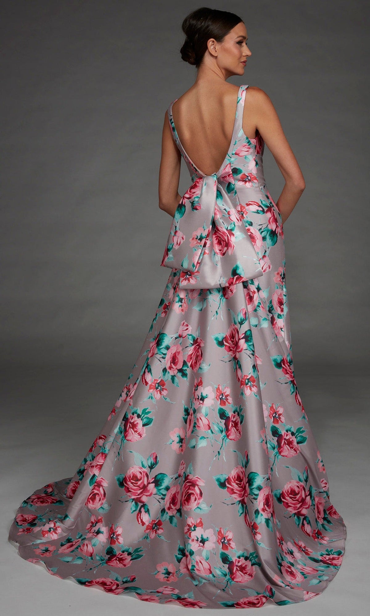 Alyce Paris 27917 - Floral Print Ruched V-Neck Evening Gown