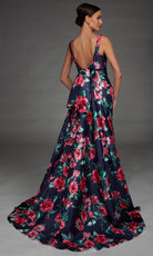 Alyce Paris 27917 - Floral Print Ruched V-Neck Evening Gown