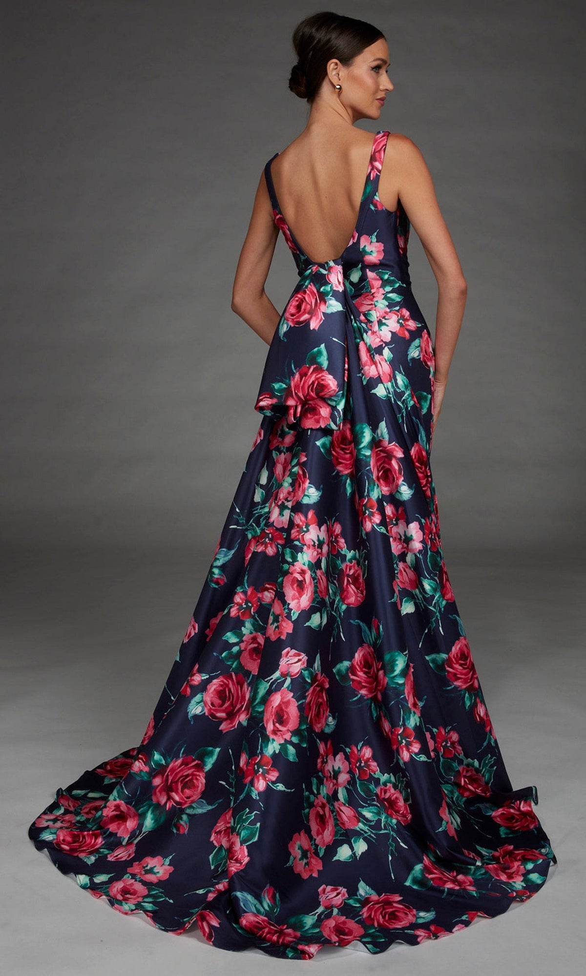 Alyce Paris 27917 - Floral Print Ruched V-Neck Evening Gown