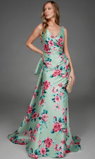 Alyce Paris 27917 - Floral Print Ruched V-Neck Evening Gown
