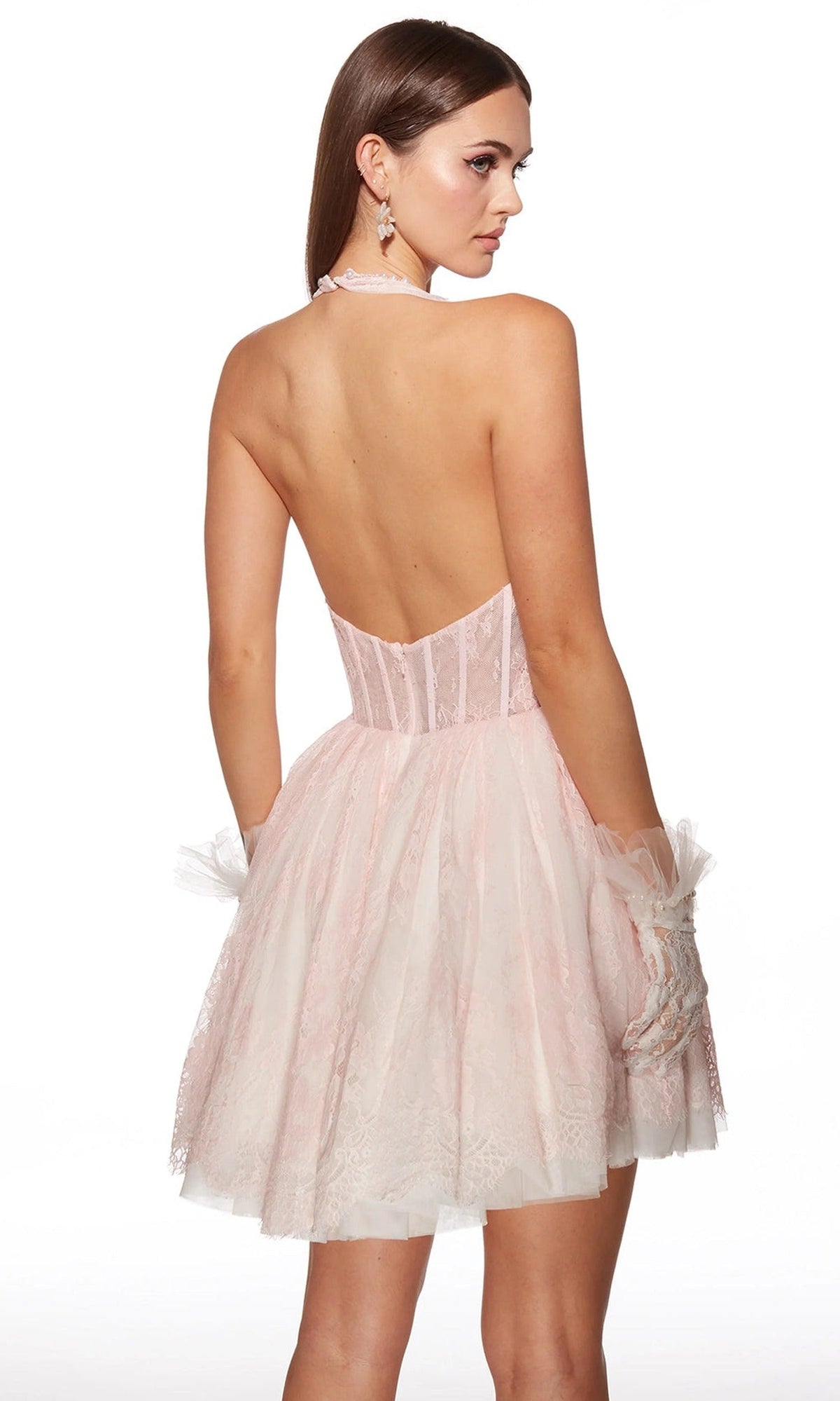Alyce Paris 30024 - Halter Corset Lace Mini Dress