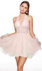 Alyce Paris 30024 - Halter Corset Lace Mini Dress