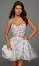 Alyce Paris 30086 - Floral Applique Short Flared Dress