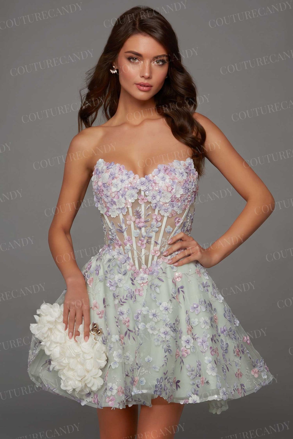 Alyce Paris 30086 - Floral Applique Short Flared Dress